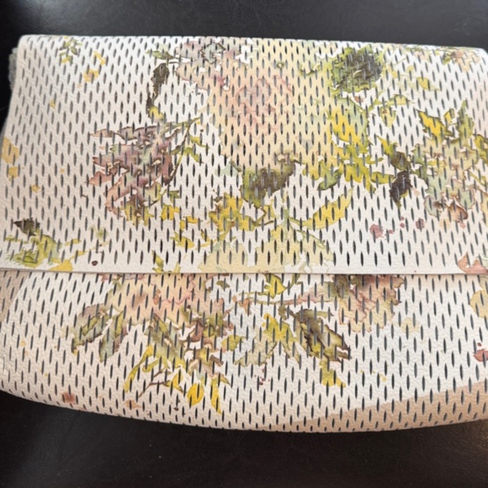 Floral White Leather Clutch Bag